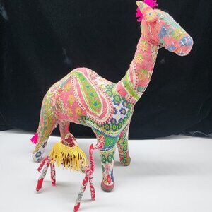 Hand Crafted & Embroidered Stuffed Camal Figure Home Decor Cotton BOHO Style VTG